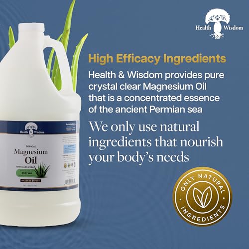 Health & Wisdom Pure Magnesium Oil with Aloe Vera - Topical Muscle & Joint Relief- Natural and Pure Skin Moisturizer - Enhanced Absorption - 128 fl oz