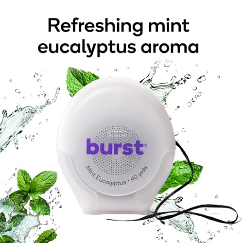 BURST Expanding Dental Floss (Mint Eucalyptus/240 Yards) | Stain Absorbing & Woven Teeth Floss with Xylitol Coating to Fight Cavities | Vegan | Paraben Free Expanding Floss