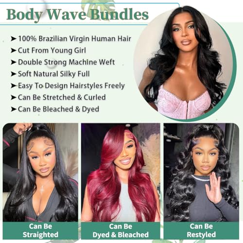 14A Human Hair Bundles Body Wave One Bundle 100% Unprocessed Brazilian Virgin Hair Bundles Double Weft Weave Body Wave Human Hair Natural Black Color (one bundle, 16)