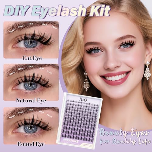 B&Q Fairy Lash Clusters Invisible Band False Eyelashes Clusters Natural Cluster Eyelash Extensions Comfortable Individual Lashes Extension DIY Soft Eyelash Clusters£¨Fairy-MIX8-18mm£©