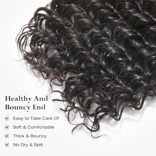 ASHINE Human Hair Bundles Deep Wave Unprocessed Cambodian Raw Hair 16 18 20 Inch, Flip Over Quick Weave Wet and Wave Bundles for Women Natural Black