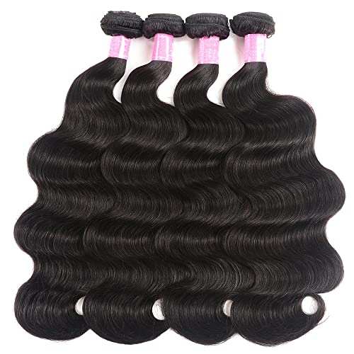 YISEA Body Wave Bundles Human Hair 4 Bundles (26 24 22 20 inches) 12A Brazilian Virgin Human Hair Body Wave Bundles Natural Color 100% Unprocessed Brazilian Hair Weave Extensions