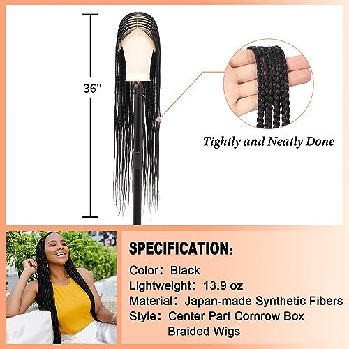 Beauart Brinbea 13x8 HD Lace Front Braided Wigs for Women Cornrow Braided Wigs Box Braid Wig with Baby Hair Black Natural Middle Parted Braids Wig 36"
