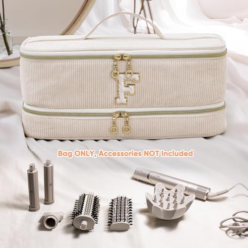 Initial Personalized Hair Tools Travel Bag Double-Layer Hair Dryer Case Compatible with Shark FlexStyle/SmoothStyle, Dysson Airwrap & Supersonic ? Hair Tool Organizer for Travel & Home