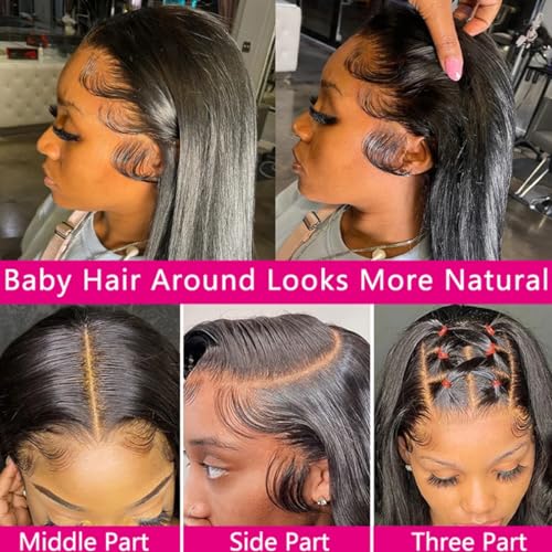Straight Lace Front Wigs Human Hair 13x4 HD Transparent Lace Frontal Human Hair Wigs for Black Women Brazilian Glueless Wigs Virgin Hair Lace Frontal Wig 180% Density Pre Plucked (32 Inch)