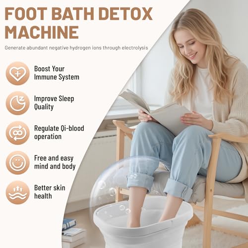 Ionic Foot Bath Detox Machine,Foot Detox Foot Bath Soak Tub with 2 Arrays,80 Disposable Foot Bath Liners,Detox Sea Salt,Folding Foot Spa Bucket,Home Salon-Level Foot Soaking Tub2