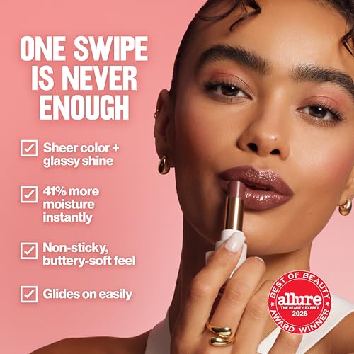 REVLON Super Lustrous Glass Shine Balm, Hydrating Tinted Lip Balm with Hyaluronic Acid, Aloe & Rose Quartz, Medium-Dark Plum Lipstick, 015 Black Cherry, 0.11 oz