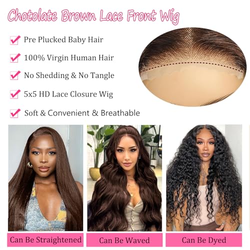 ONICE Wear And Go Glueless Wigs Human Hair Pre Plucked Pre Cut 5x5 HD Lace Closure Human Hair Wigs For Black Women Upgraded No Glue Deep Wave Lace Front Wigs Human Hair(Chocolate Brown,26Inch)