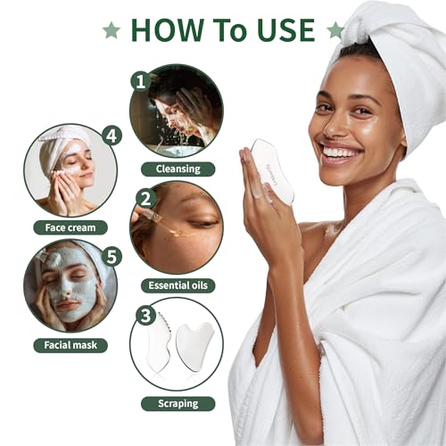 2Pcs Gua Sha Facial Tools Stainless Steel, Detailer GuaSha Set for Face Neck, Natural Skin Care Metal Gua Sha Lymphatic Drainage Face Massage Tool, Gift for Women