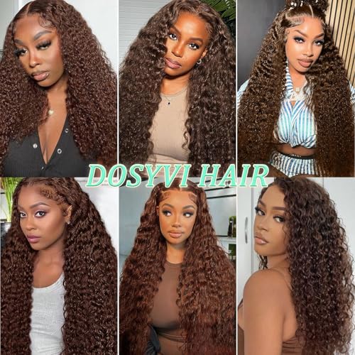 Chocolate Brown Lace Front Wigs Human Hair 13X6 Deep Wave Lace Front Wigs Human Hair Pre Plucked 180% Density HD Transparent Lace Frontal For Women Colored Deep Curly (Chocolate Brown, 32 Inch)