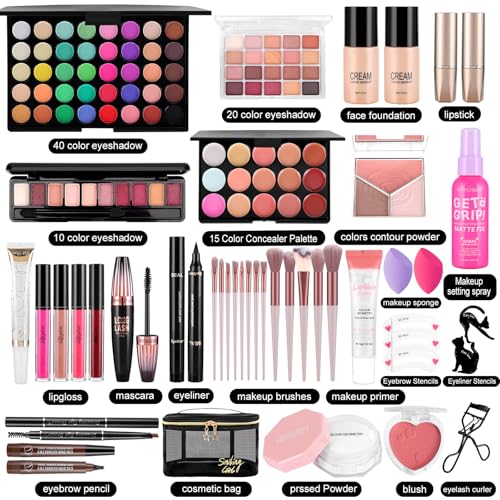 Makeup Set For Women Full Kit Includes Eyeshadow Concealer Palette Lip Gloss Lipstick Eye Pencil Makeup Brushes, All In One Makeup Gift Set For Teen, Girl And Beginner£¬Stocking Stuffers for Teen Girls