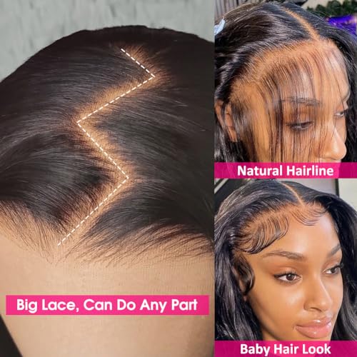 Wingirl 220 Density HD Lace Front Wigs Human Hair Pre Plucked 13x5 Transparent Body Wave Lace Frontal Wig with Baby Hair 12A Glueless Human Hair Wigs for Women Black Color 24 Inch