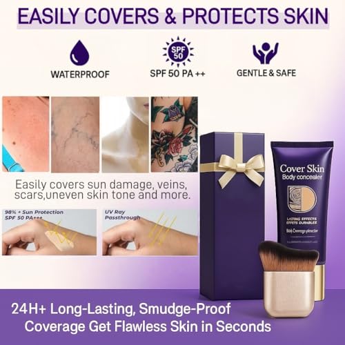 Waterproof Body Concealer with Brush ? Waterproof Full Coverage Body Foundation for Scars, Stretch Marks & Tattoos ? Streak-Free Leg & Arm Makeup for Even Skin Tone and Natural Radiant Finish