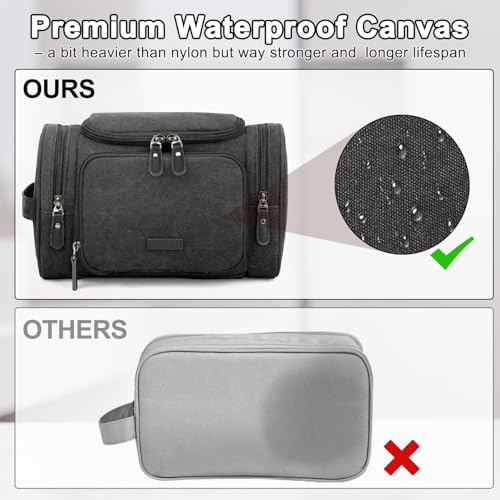 ZOMFELT Travel Toiletry Bag for Men, Canvas Toiletry Dopp Kit Organizer with Wet Pocket, Water-resistant Multiple Pockets Shaving Bag for Gym Essentials and Toiletries Accessories, Black