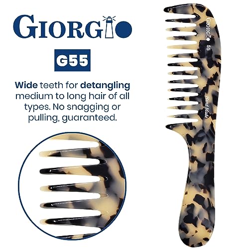 Giorgio G55 Wide Tooth Detangling Comb for Wet Hair, Handmade Large Tooth Rake Comb for Women with Thin to Medium Thickness Hair (8")