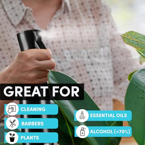 Hula Home Spray Bottle for Hair (20oz/590ml) - Powered by Flairosol¢ç Spray Technology - Continuous Ultra Fine Mist Sprayer ? For Hairstyling, Cleaning, Salons, Plants, Essential Oil & More - Black