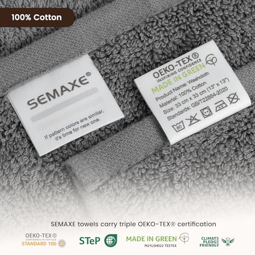 SEMAXE 100% Cotton Washcloths 12-Pack, 13 ¡¿ 13 Inch Soft Luxury Face Towels ? Super Absorbent & Quick-Dry, Premium Cloth with Hanging Loop, Oeko-TEX Certified, Gift-Ready Box