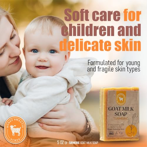 Honey Sweetie Acres Turmeric Goat Milk Soap - Handmade 5 oz Bar, Made with Natural Ingredients, Moisturizing & Gentle, Made in the USA