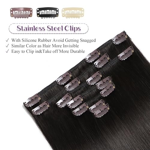 Clip in Hair Extensions Real Human Hair Dark Brown Hair Extensions Silky Straight Clip in Human Hair Extension Clip ins Remy Hair for Women 85g 7pcs 14 Inch