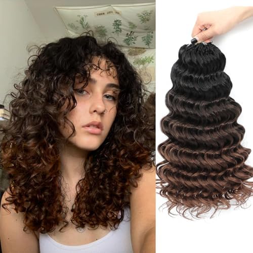 Ocean Wave Crochet Hair 14 Inch 8 packs Deep Wave Crochet Hair Synthetic Curly Crochet Braiding Hair for Black Women (14 Inch, 8 packs, 1B/4/30)