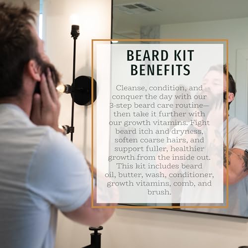 Live Bearded Total Beardsman Kit - Complete Beard Growth Kit for Men - Beard Oil, Butter, Wash, Conditioner, Vitamins, Comb, Brush | Executive - Leather, Vanilla, Cedar