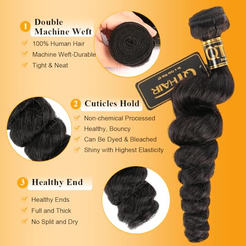 QTHAIR 16a Brazilian Loose Wave Human Hair Bundles for Black Women (18" 20" 20",Natural Black #1b) Loose Body Wave Human Hair Bundles Loose Wave
