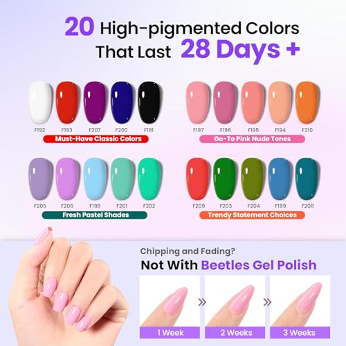 Beetles Gel Nail Polish Kit with UV Light - 31Pcs Nail Polish Set Popular Color Gel with Base and Matte&Glossy Top Coat Soak Off All Season DIY Manicure Kit Art Gifts for Women Teen Girls