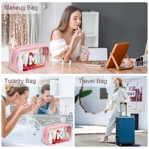 YOOLIFE Graduation Teacher Gifts Initial Clear Makeup Bag Birthday Gift Travel Toiletry Preppy Cosmetic Bags Birthday Gift for Girls Kids Travel Essentials Clear Toiletry Bag A