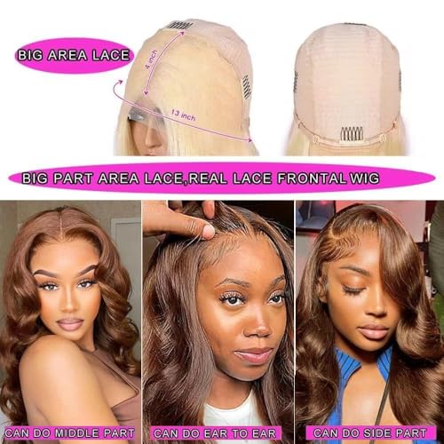 Chocolate Brown Lace Front Wigs Human Hair Body Wave 30 Inch 13x4 HD Transparent Brown Lace Front Wig Human Hair Wear and Go Glueless Wig Pre Plucked Colored HD Lace Frontal Wigs for Black Women