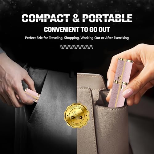 Portable Mini Refillable Atomizer, Cowhide Material, Travel Perfume Bottle Refillable-Your Travel and Business Necessities, 5ml (Pink)