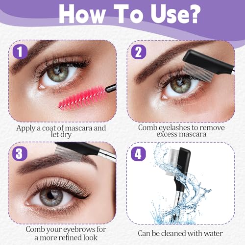 Small Eyelash Comb, 2 Pack Metal Eyelash Brush Eyelash Separator Tool Eyebrow Brush Grooming Eye Lash Separator Grooming Brushes Eyebrow Comb with Metal Teeth Eye Makeup Tool for Women (Short Handle)