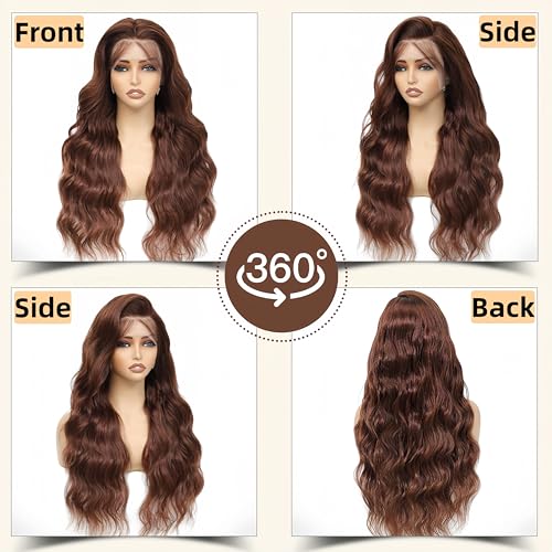 13x6 Lace Front Wigs Human Hair Pre Plucked Body Wave Chocolate Brown Lace Front Wig Human Hair 4# Brown Wig Body Wave Human Hair Wig 22 Inch
