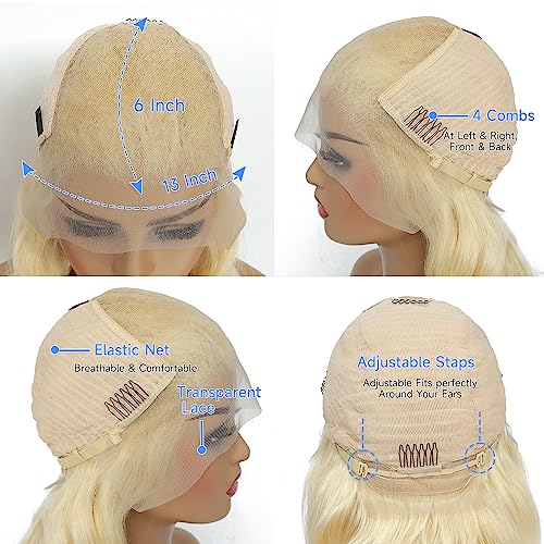 Avolo 613 Lace Front Wig Human Hair 13x6 Transparent Lace Blonde Lace Front Wigs Human Hair Pre Plucked Body Wave 613 HD Lace Frontal Wig 180% Density 613 Wig for Women 24 Inch