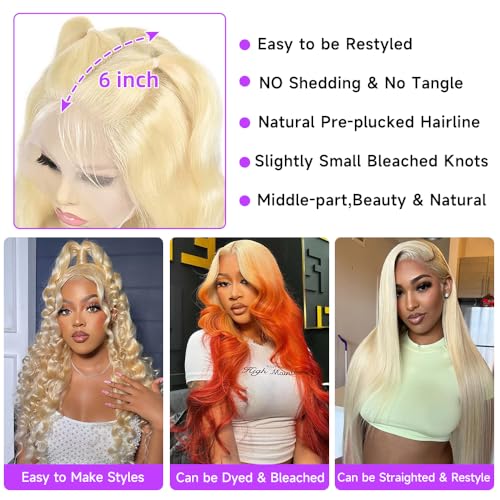 Avolo 613 Lace Front Wig Human Hair 13x6 Transparent Lace Blonde Lace Front Wigs Human Hair Pre Plucked Body Wave 613 HD Lace Frontal Wig 180% Density 613 Wig for Women 24 Inch