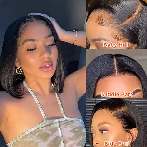13x4 Bob Wig Human Hair Pre Plucked 180% Density Straight Bob Lace Front Wigs Human Hair Short Bob Wigs for Black Women Human Hair 14 Inch
