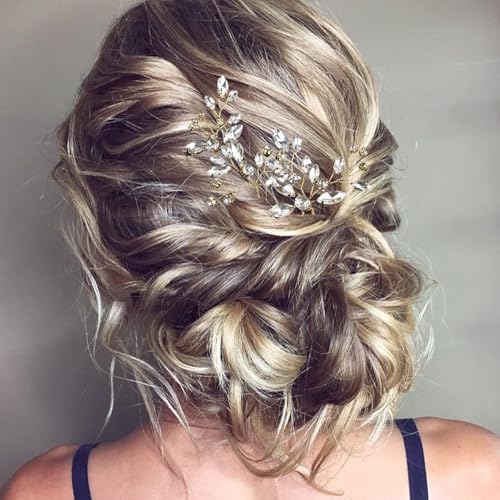5 Pieces Bride Hair Pins Rhinestone Bridal Hair Piece for Women Crystal Hair Accessories for Bride Bridesmaids Flower Girls(Gold)