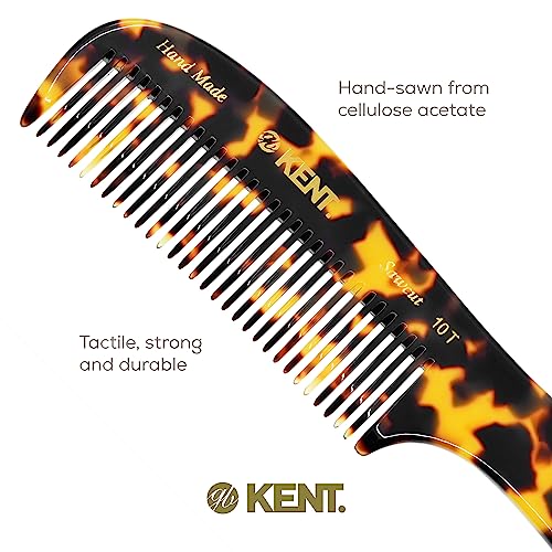Kent 10T TY Large Wide Tooth Detangler Comb - Handmade Rake for Curly, Wet or Dry Thick Hair - Smooth and Comfortable Saw Cut Design for Detangling