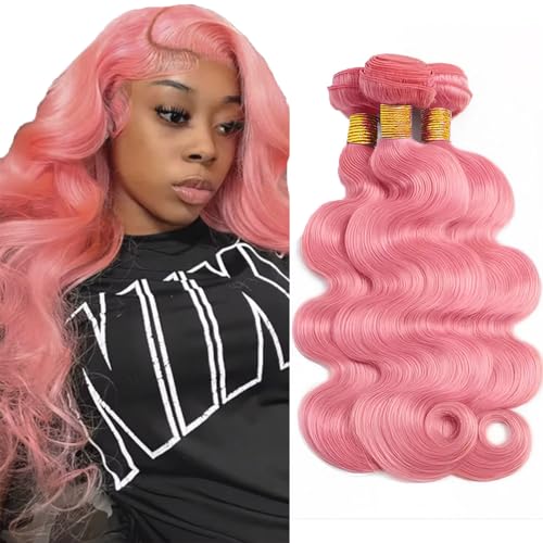 Pink Bundles Human Hair Body Wave Bundles 14 16 18 Inch Unprocessed Brazilian Virgin Hair 3 Bundle 50 Gram Per Bundle Deals Quick Weave Hair Extensions
