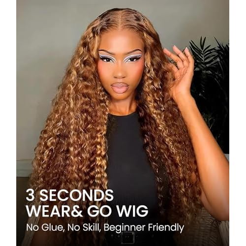 Glueless Wigs Human Hair Pre Plucked Pre Cut Highlight Ombre Deep Wave Lace Front Wigs 180 Density 5x5 HD Lace Closure Wigs For Black Women,Beginner Friendly 28 Inch