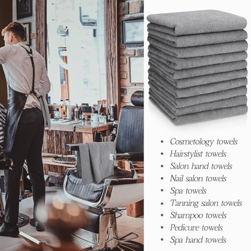 Panelee 24 Packs of Bleach Proof Towels Microfiber Absorbent Bleach Resistant Salon Hand Towels for Gym, Bath, Spa, Shaving, Shampoo, Home Hair Drying (Light Gray,16 x 28 Inch)