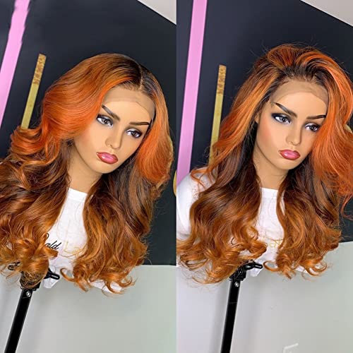 NICY Ombre Orange Ginger Colored Wigs Body Wave 13x6X1 T Parting Lace Front Wig Pre Plucked Human Hair Wigs 150% Indian Remy(24inch)
