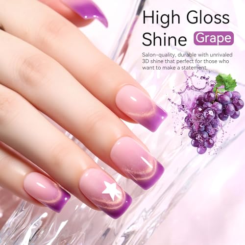 Makartt Purple Cat Eye Gel Nail Polish - 10ml Magnetic Elegant Holographic Glitter Gel Polish with Magnet Stick, Long-Lasting, UV/LED Soak Off Home DIY Manicure - Grape