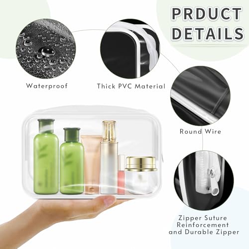 16 Pieces Clear Makeup Bags Bulk, TSA Approved Toiletry Bags Travel Pouch, Waterproof PVC Plastic Small Clear Cosmetic Bags with Zipper for Organizing (White Border)