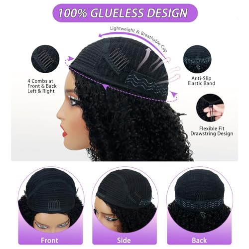 Half Wig Human Hair Jerry Curly Half Wig 200% Density Wear And Go Glueless Wigs Human Hair 3 In 1 Half Wigs With Drawstring Seamless Flip Headband Wig For Women 26Inch