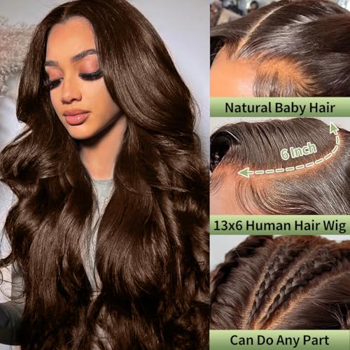 30 Inch Chocolate Brown Lace Front Wig Human Hair 200 Density 13x6 Hd Body Wave Lace Front Wigs Human Hair Pre Plucked Colored Frontal Wigs Human Hair Brown Wig Human Hair Wigs for Women