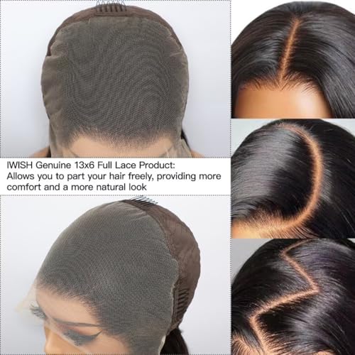 IWISH 220% Density Full 13x6 Body Wave Lace Frontal Wigs Human Hair Virgin Body Wave 20Inch 13x6 HD Transparent Lace Front Wigs 12A Brazilian Human Hair Pre Plucked With Baby Hair