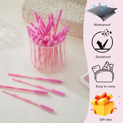 Upgrade Silicone Mascara Wands, Disposable Mascara Wand, Silicone Spoolies, Soft Lash Spoolies Brush for Eyelash Extensions, Lift and Brow Two-toned Pole(50Pcs)