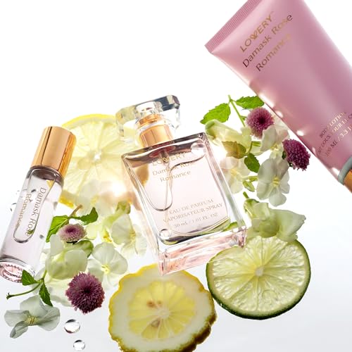 Womens Gifts, Birthday Gifts for Mom, Self Care Gifts for Women, Damask Rose Romance Spa Kit with Soy Candle, Perfume Roll On, Body Lotion, Body Mist & Eau de Parfum - Bath & Body Care Set