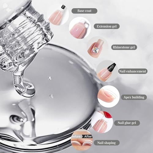 Builder Gel for Nails, 7-in-1 Clear Hard Gel for Rubber Base, Apex Building, Thickening Extensions and Rhinestone Glue, LED/UV Lamp Cured for DIY & Salon and Gift (15ml)