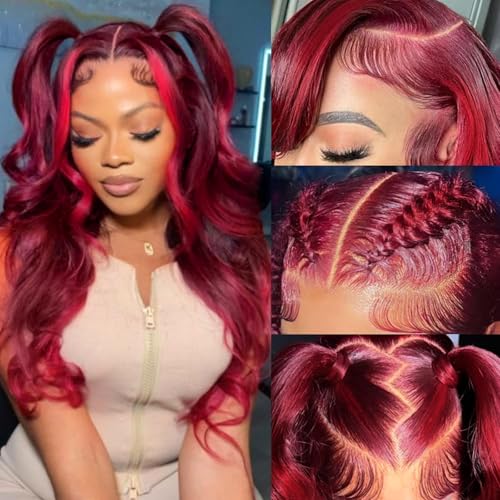 Wine Red Lace Front Wigs Human Hair Pre Plucked Burgundy Cherry Red Wig Human Hair 200 Density 99J13x6 Hd Lace Front Wigs Loose Body Wave Glueless Wig18 Inch
